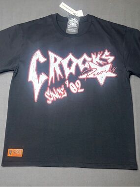 Crooks & Castles Crooks Records Black Tee with White and Red Graphic